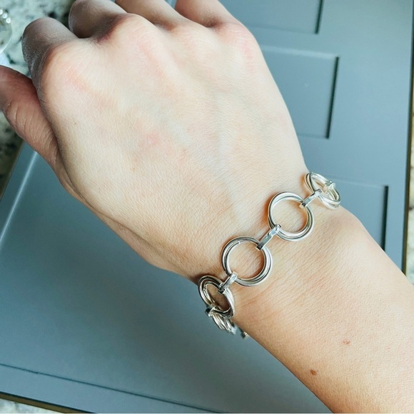 Vintage Rolo Link Double Circles Modernist Toggle Sterling Silver Bracel… - Picture 5 of 8